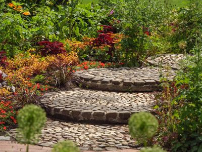 Stone path installation in a Columbus Ohio backyard