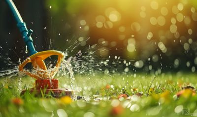 Spring lawn care with sprinkler on a Columbus Ohio yard